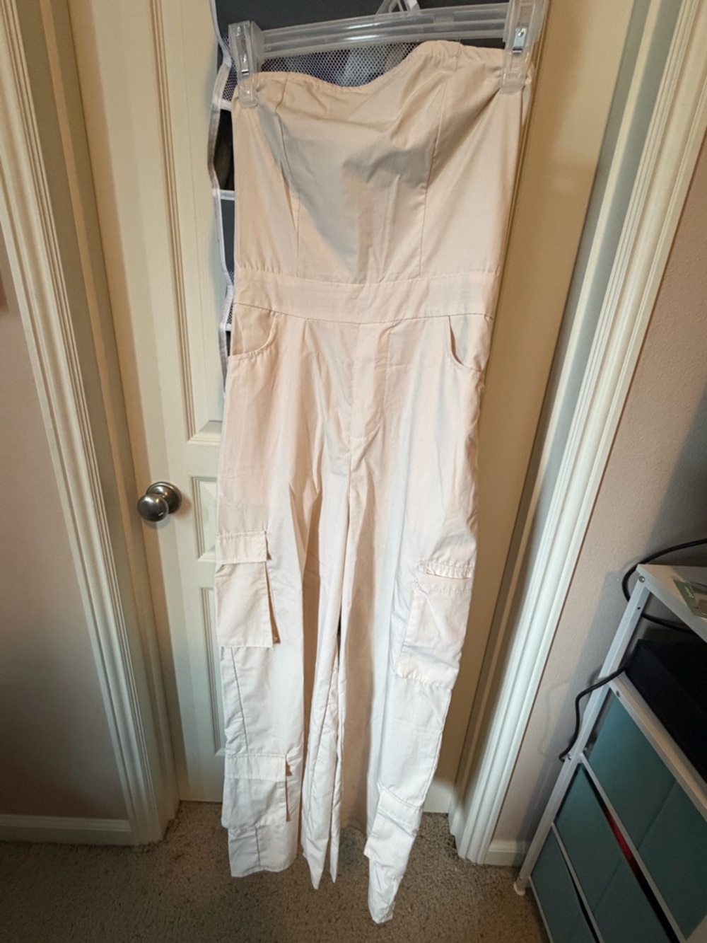 Justify Strapless Cargo Jumpsuit in Light Cream